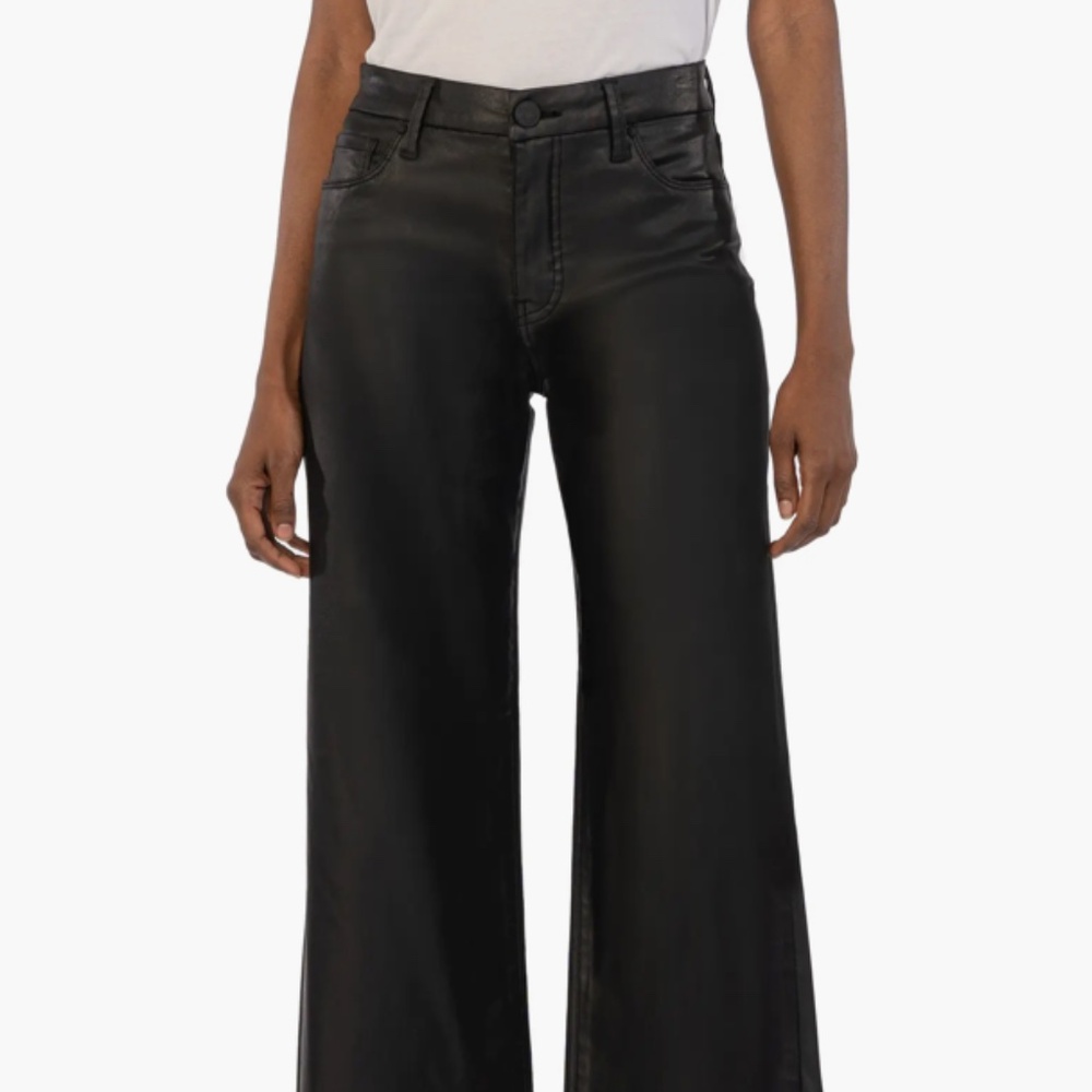 Meg Coated Fab Ab High Waist Raw Hem Ankle Wide Leg Jeans